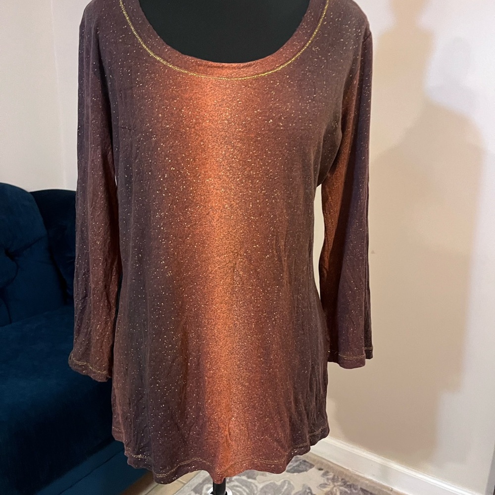 Christina Metallic Bronze Long Sleeve Top
